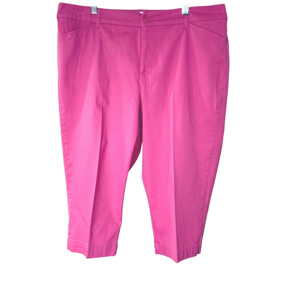 St. Johns Bay Womens 18 Hot Pink Crop Pants Stretch Cotton Chino Barbiecore